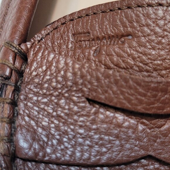 Salvatore Ferragamo Brown Leather Women's Driver Loafer Monogram Logo Flat 7.5 - Picture 3 of 14